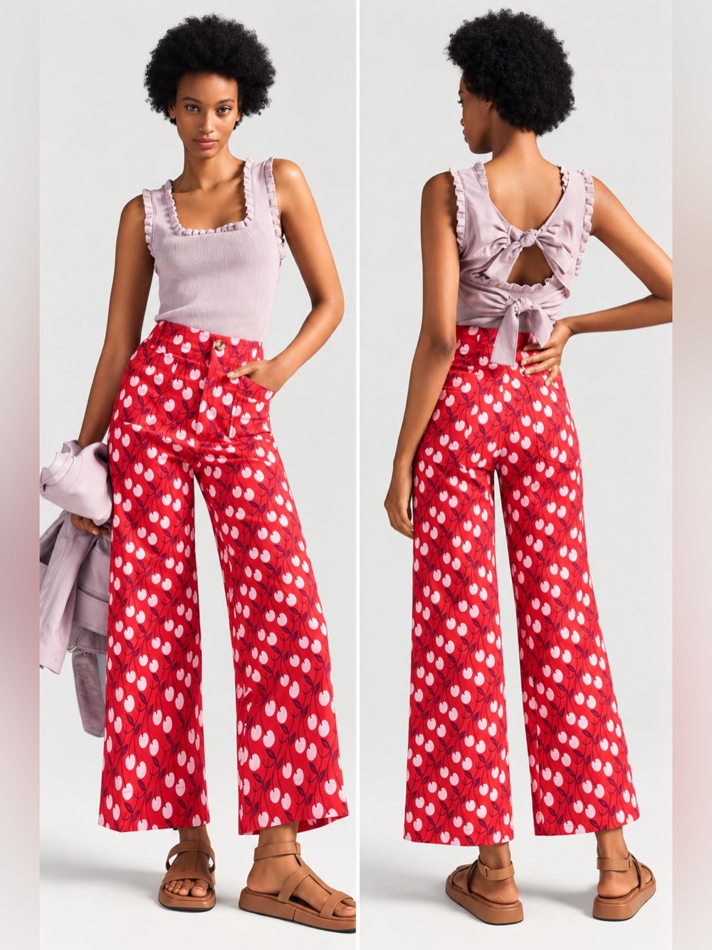 Maeve Anthropologie The Colette Cherry Print Cropped Wide Leg Pants Size 18 $148